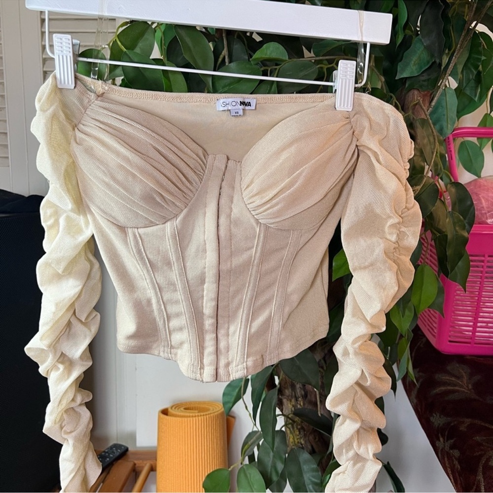 Fashion Nova Cream Ruched Bustier Top